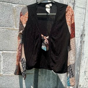 Blu Pepper NWOT - Boho Tie Front Patchwork Bell Sleeve Cardigan - Medium